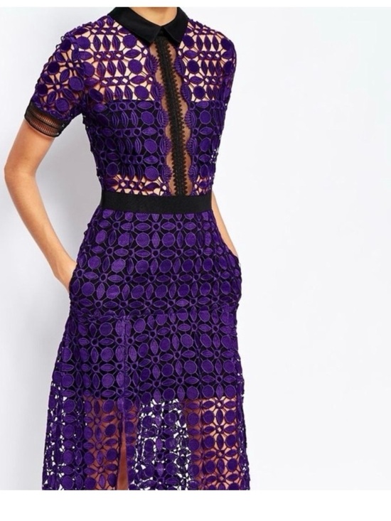 Self-Portrait Dresses & Skirts - Self-Portrait Purple Lace Midi Dress with Black Collar